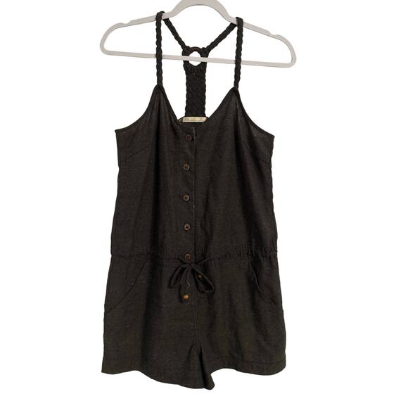 Nine Bird Women's S Boho Beach Braided Racerback Linen Cotton Comfy Romper Gray - Picture 1 of 9